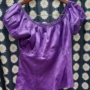 Pinup Couture Peasant Top in Satin Purple